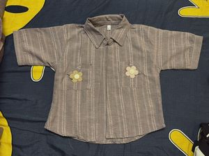 Striped Short Sleeve shirt with Flower Detail