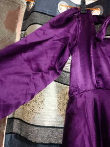 Purple Satin Ethnic Gown