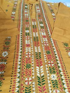 Mens Embroidered Mustard Kurta