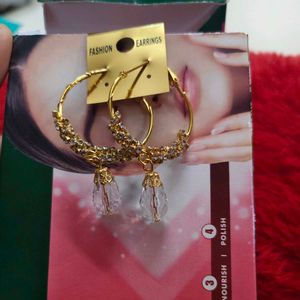 💖 Gold Crystal Drop Hoop - Designer Party Earring