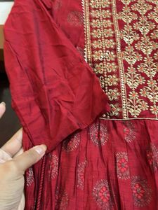 Elegant Red Kurta Set with Gold Print
