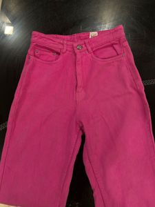 Hot Pink Wide Leg Denim Pants