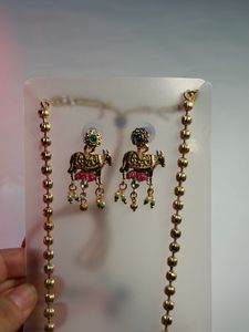 Kamdhenu Gold Toned Necklace and Earrings Set