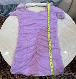 Sheer Ruched Puff Sleeve Dress