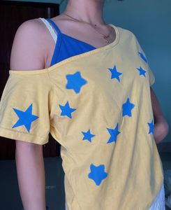 Yellow Star Print Cold Shoulder Top