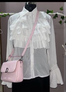 Chic Ruffle White Sheer Blouse