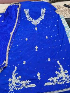 Royal Blue Embroidered bottom work suit