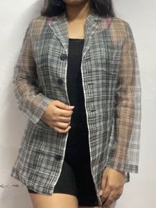 Sheer Plaid Blazer