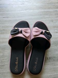 Black Heels Pink Bow Slides