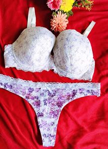 Lace Bra & Thong Set - Floral Print