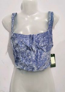 Wild Fable Blue Crushed Velvet Crop Top