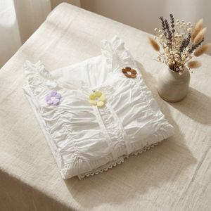 Cute White Cotton Top with Flower Embellishments