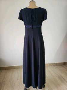 Elegant Navy Blue Lace Gown