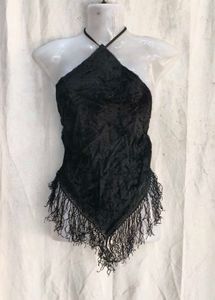 Black Halter Neck Fringe Top