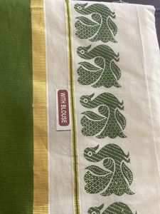Handloom Saree Golden Kasavu. Blouse Attached