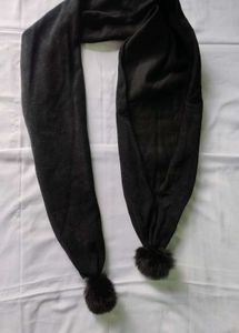 Cozy Black Scarf with Pom Poms