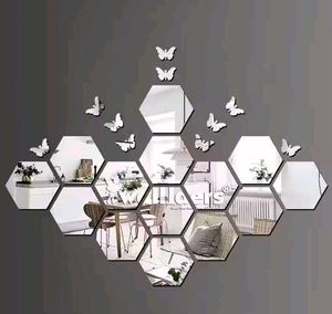 Wall Sticker's Hexagon 14 Silver mirror sticker
