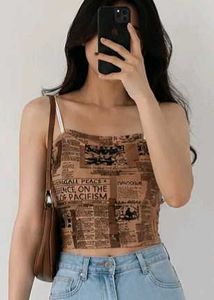 Unique cupped Newspaper Print Crop Top