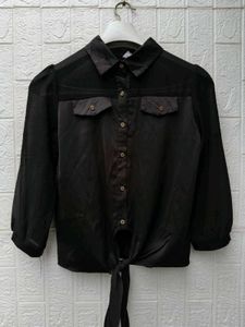 New with tag Chic Black Tie-Front Blouse