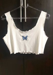 Shein Ofwhite Butterfly Embroidered Tank Top