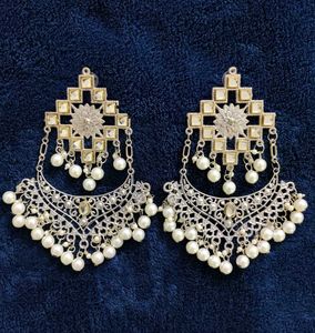 Elegant Pearl & Stone Dangle Earrings