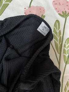 Black Ribbed Button-Up Top