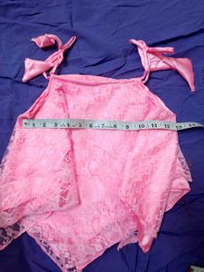kids Pink Lace dress with Tie-Up Neck