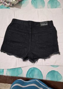 Black Denim Frayed Hem Shorts