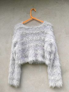 Fuzzy Grey Cropped Jacket