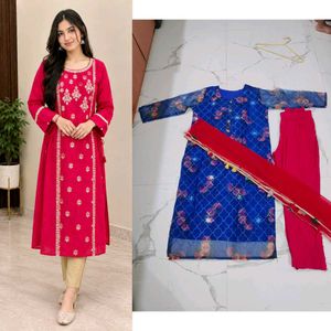 Elegant Navy Blue Velvet Kurta Set fix price