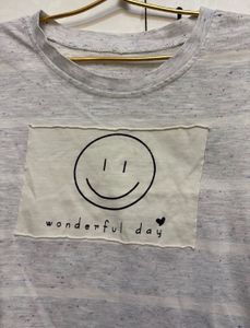 Grey Smiley Face Cropped T-Shirt