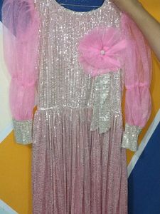Sparkling Pink Gown with Tulle Sleeves