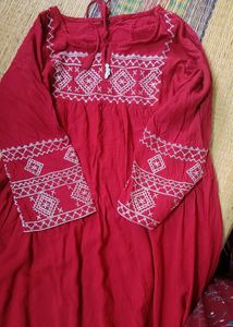 Red Embroidered Peasant Dress