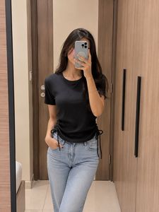 Black Ribbed Ruched Top
