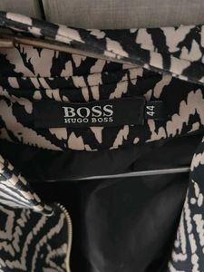 Stylish Black &amp; White Patterned Biker Jacket