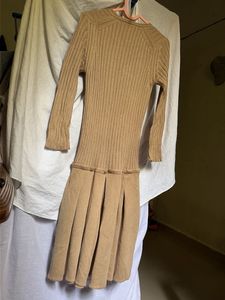 Camel Ribbed Knit Midi Dress