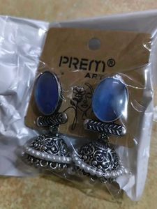 Elegant Jhumka Earrings with Green Stone