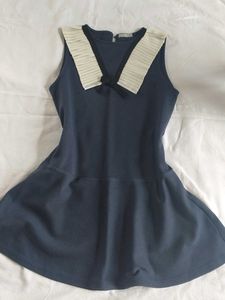 Navy Blue Pleated Collar Dress