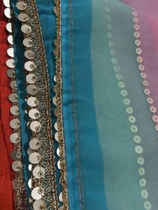 Vibrant Striped Saree with Sequins + Blouse