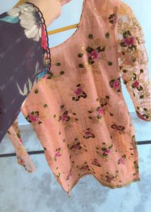 Elegant Peach short kurti and dupatta garara Set w