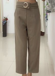 Stylish Taupe Belted Wide-Leg Pants 26-28 size