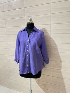 Purple Textured Oversized Button-Up Shirt