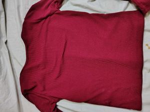 Maroon Lace Trim Henley Top