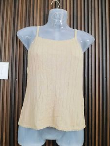 Women's Cream Ribbed Spaghetti Strap Tank Top