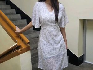 Floral Print Flutter Sleeve Dress