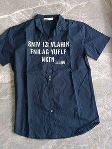 Men's Navy Graphic Print Short Sleeve Shirt
