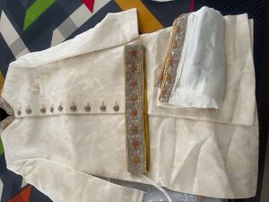 Cream Jacquard Sherwani for Men