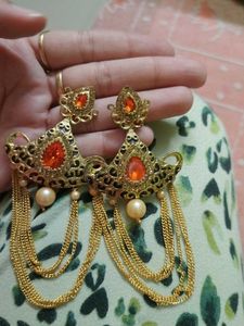 Vintage Style Gold & Orange Earrings
