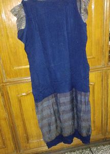 Blue Kurta with Embellished Yoke