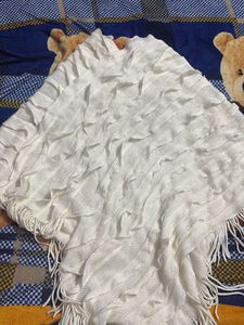 Elegant White Fringe Shawl